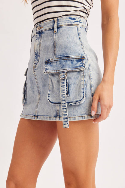UTILITY CARGO DENIM MINI SKIRT