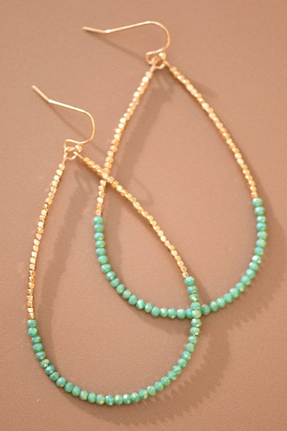 Gold Beaded Hollow Drop Earrings with Glass Beads -
