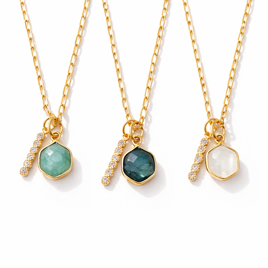 Oasis Stone Duo Drop Necklace - Amazonite, Labradorite, Moonstone