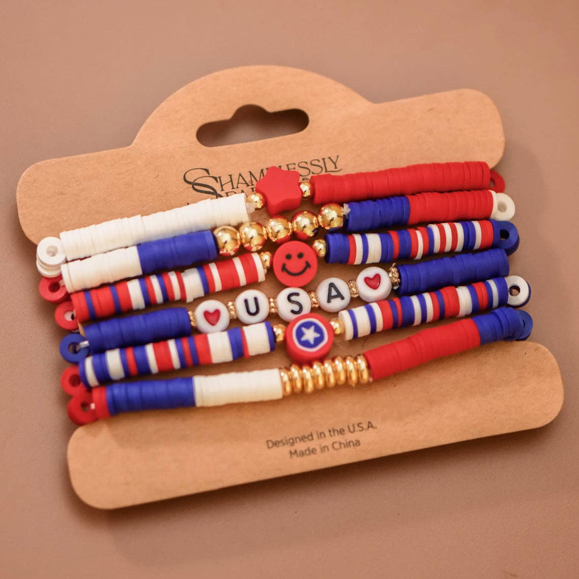 Red White Blue USA 4th of July Stretch Bracelet Stack – 8068