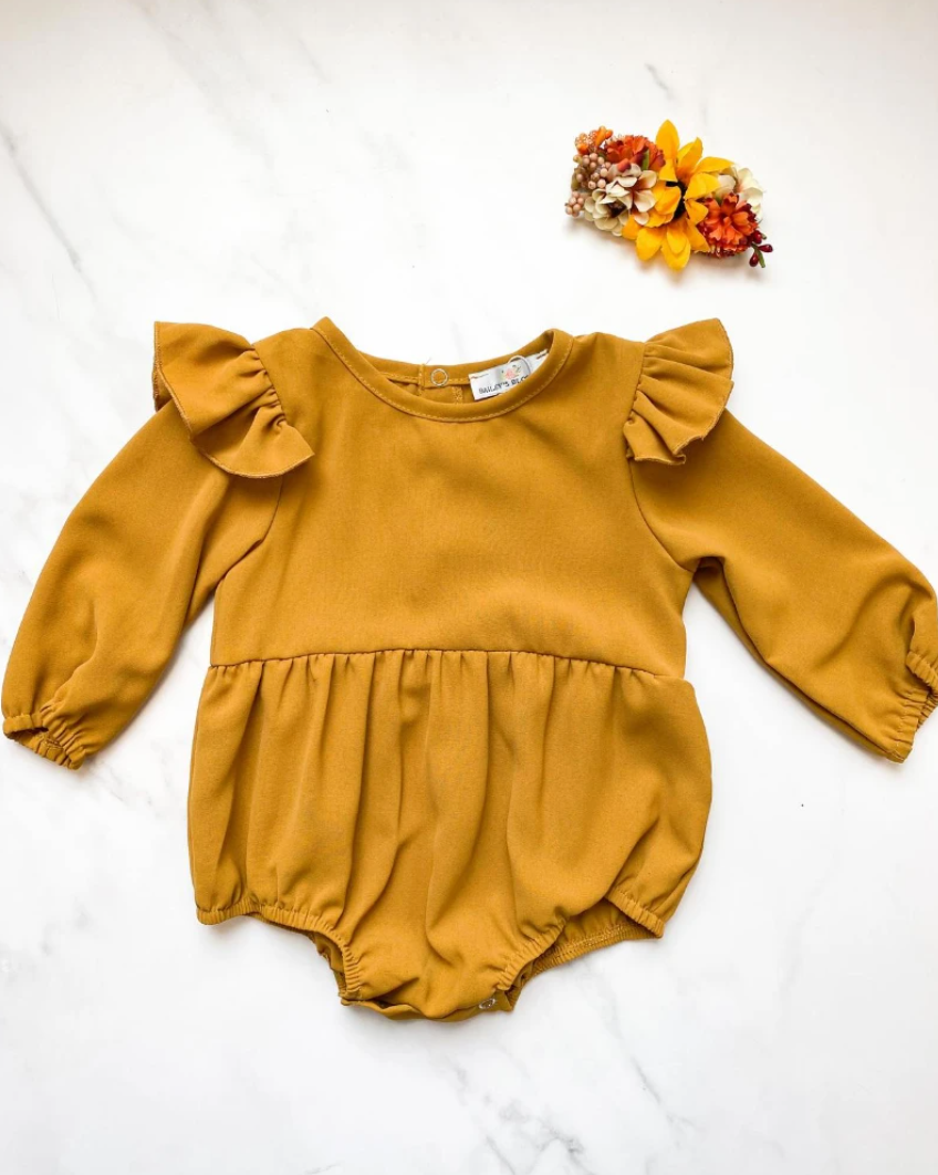 Rhodes Ruffle Bubble Romper | Dusty Mustard